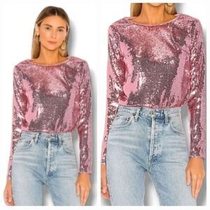 NEW Revolve Majorelle Christiana Sequin Longsleeve Top in Disco Pink Size XS